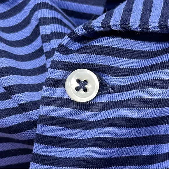 Polo Ralph Lauren 100% Pima Cotton Striped Polo Vintage Size Large Preppy Blue. - Picture 4 of 5
